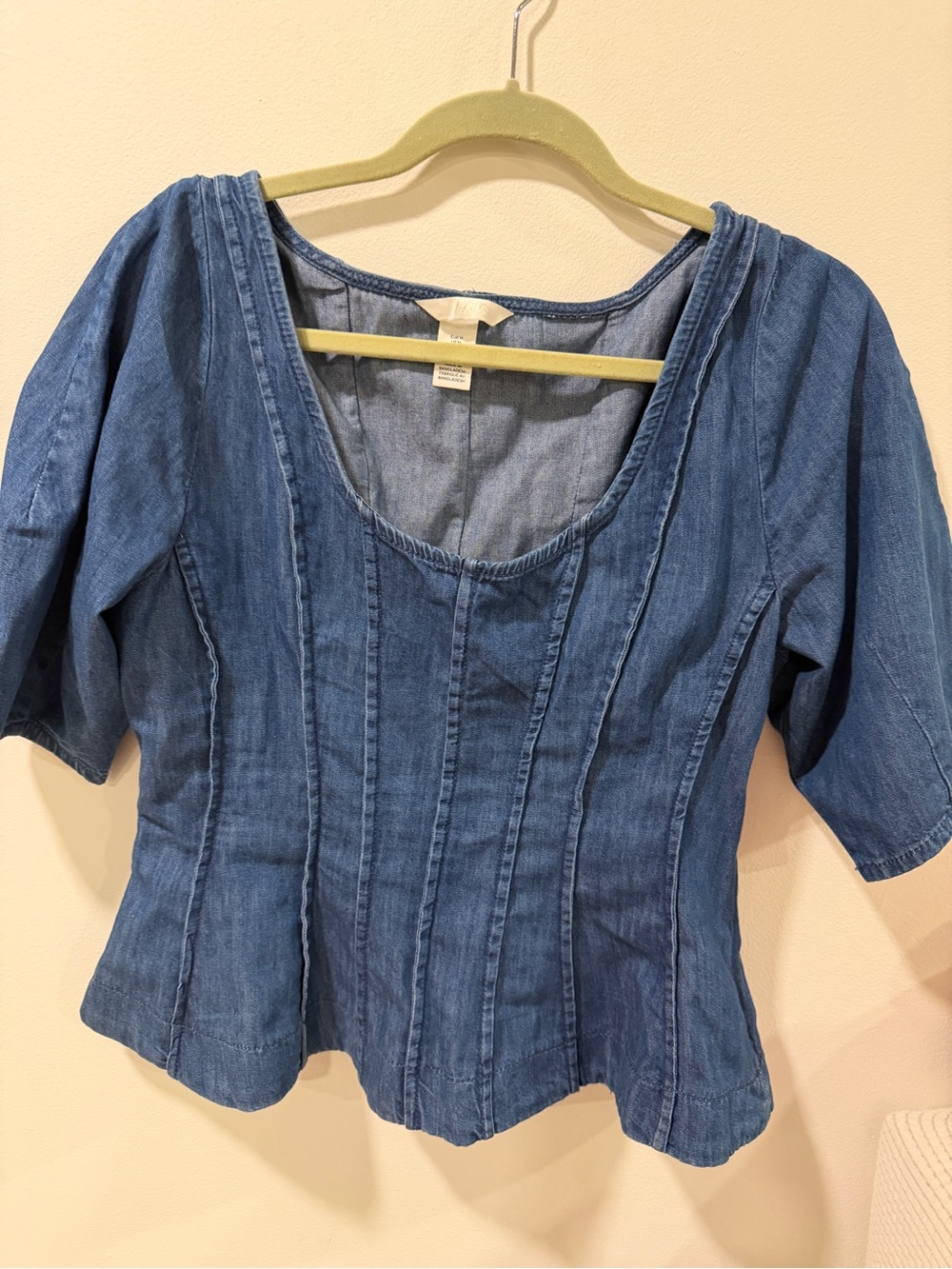 H&M Blue Denim Scoop Peplum Blouse